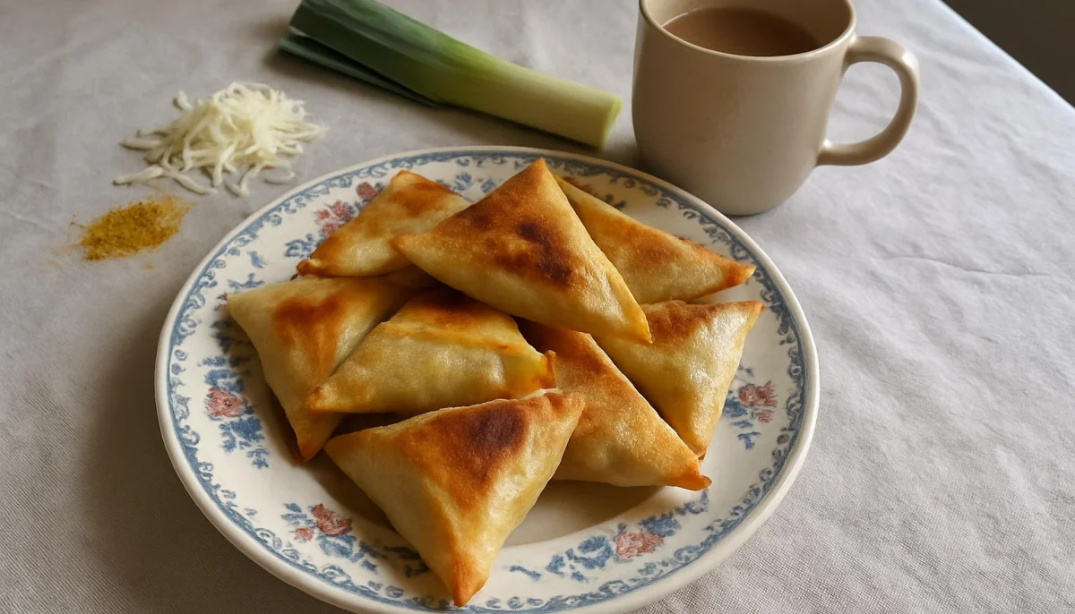 Samoussas poireaux, curry et fromage